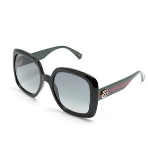Gucci Black Frame Sunglasses with Green and Red Accents MSRP$425